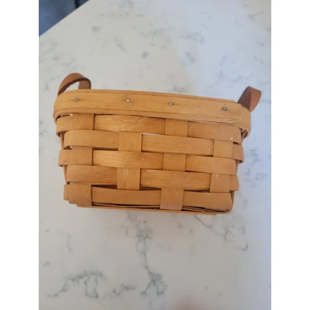 Authentic VTG Longaberger '95 Wood Split Basket Leather Handles Signed